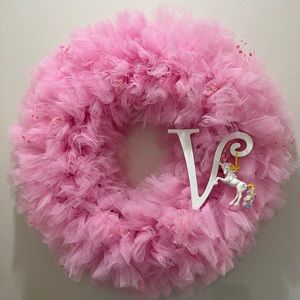Custom made pink tulle wreath nursery decor ballerina wall door art